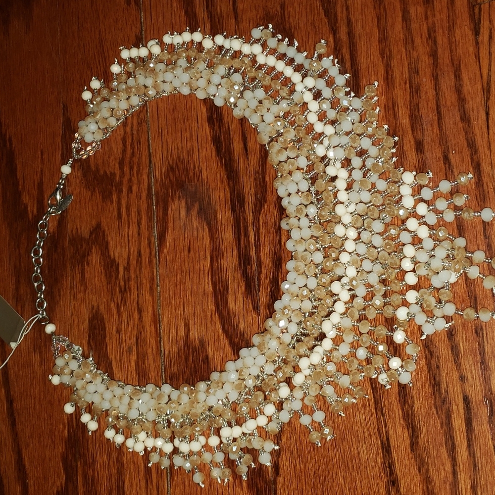 NWT Natasha Beaded Beige and Tan Necklace